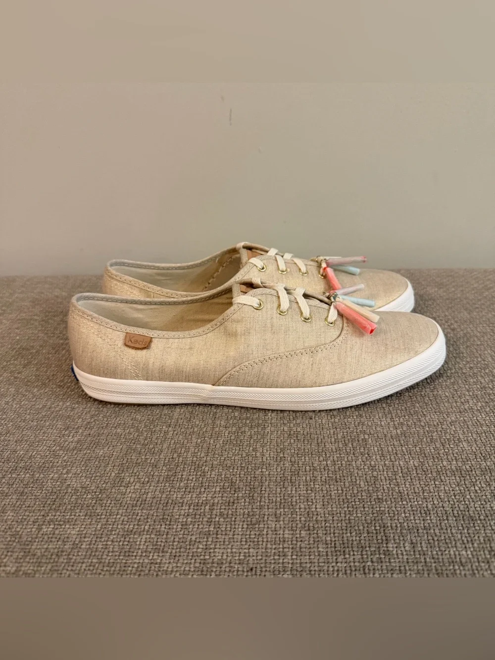 New Keds CH Tassel Natural Gold Shimmer Sneakers Shoes 9.5 Preppy Summer